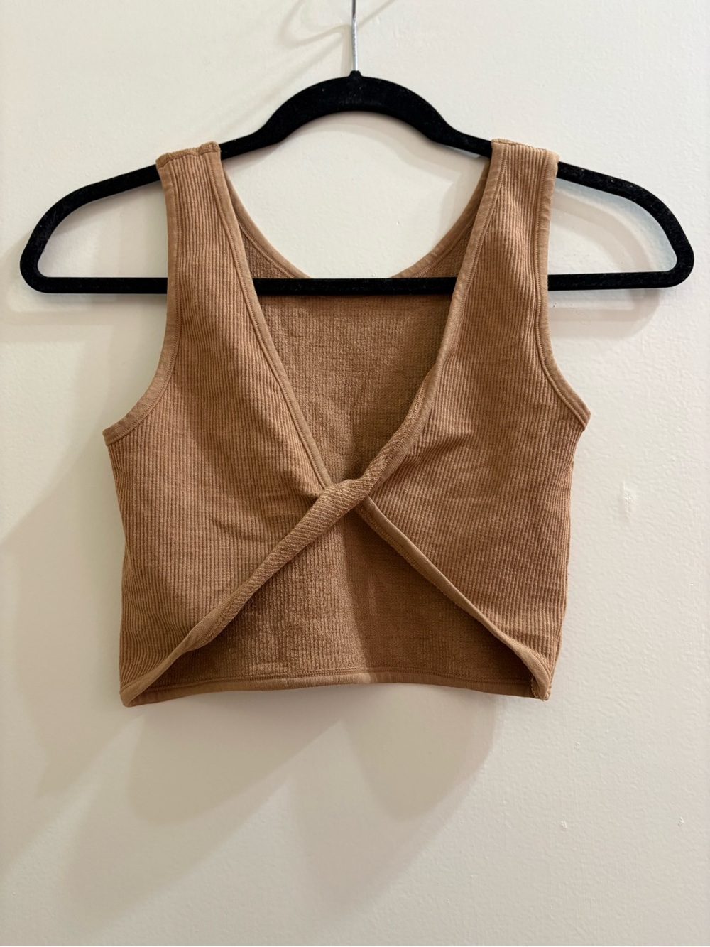 by together Twist-Back Ribbed Crop Tank Top - Brown